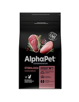 AlphaPet SUPERPREMIUM STERILISED сухой корм для взрослых стерилизованных кошек и котов с уткой и индейкой 3кг купить  зоотовары для животных
