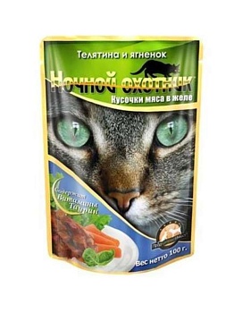 Ночной Охотник для Кошек Телятина и Ягненок Пауч 24х100г купить  зоотовары для животных
