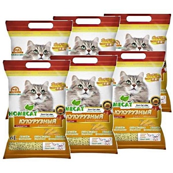 HOMECAT Эколайн Кукурузный комкующийся наполнитель 6х6л купить 