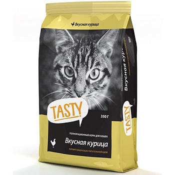 TASTY Petfood Корм сухой для кошек с курицей 350г купить 