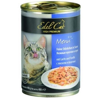 Edel Cat консервы для кошек нежные кусочки в соусе Лосось и форель 12х400г купить 