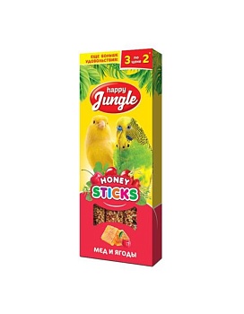 HAPPY JUNGLE Палочки для птиц мед+ягоды 3 шт купить  зоотовары для животных