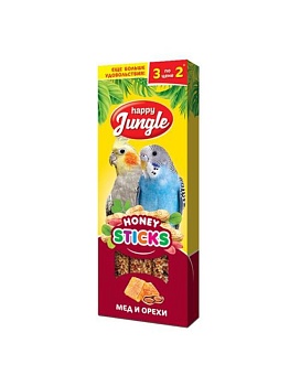 HAPPY JUNGLE Палочки для птиц мед+орехи 3 шт купить  зоотовары для животных