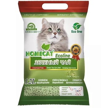 HOMECAT Эколайн Зеленый чай комкующийся наполнитель 12л купить 