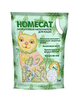 HOMECAT Мята силикагелевый наполнитель для кошачьих туалетов с ароматом мяты 7.6л купить  зоотовары для животных