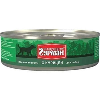 Четвероногий Гурман Мясное Ассотри для собак с Курицей 24х100г купить  зоотовары для животных