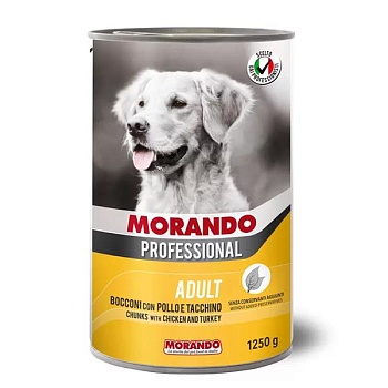 Morando Professional Консервированный корм для собак с кусочками Курица и Индейка 1,25кг купить 
