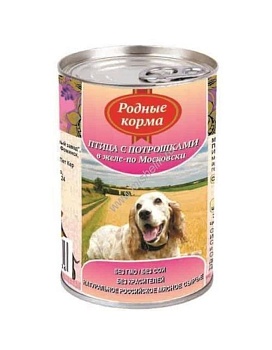 РОДНЫЕ КОРМА консервы для собак Птица с Потрошками в Желе-По Московски 6х410г купить  зоотовары для животных