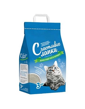 Счастливые Лапки Наполнитель Комкующийся 3кг купить  зоотовары для животных