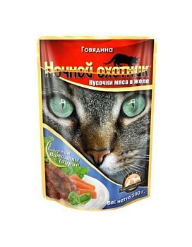 Ночной Охотник Консервы для Кошек Говядина Кусочки в Желе 24х100г купить  зоотовары для животных