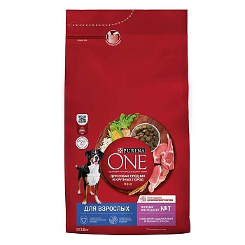 PURINA ONE для собак средних и крупных пород Ягненок Рис 3,8кг купить 