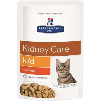Hills Prescription Diet k/d Kidney Care для кошек с заболеваниями почек курица кусочки в соусе 12х85г купить 