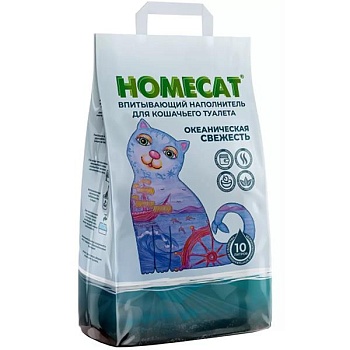 HOMECAT океаническая свежесть впитывающий наполнитель для кошачьих туалетов 10л купить 