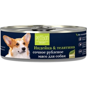 Четвероногий ГУРМАН Petibon Smart Рубленое мясо для собак с индейкой и телятиной 24х100г купить  зоотовары для животных