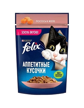 Felix пауч консервы для кошек аппетитные кусочки с лососем 26х75г купить  зоотовары для животных