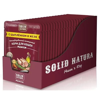 SOLID NATURA Premium пауч для кошек кусочки в желе с цыпленком 14х85г купить 