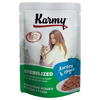 KARMY STERILIZED корм для кошек пауч Лосось в соусе 24х80г купить 