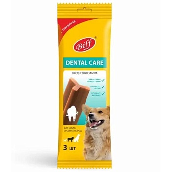 Biff 0 Dental Care Лакомство для собак средних пород Снек жевательный с говядиной 77г купить 
