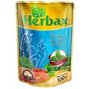 Herbax консервы для кошек рыбное ассорти в соусе с мятой 24х100г купить 