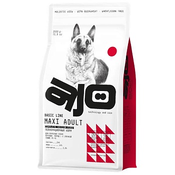 AJO Dog Maxi Adult Сухой полнорационный корм с гречкой для взрослых собак крупных пород 2кг купить 