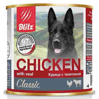 BLITZ Classic Консервы для собак Курица с Телятиной 24х400гр купить 