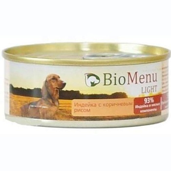 Biomenu Light Консервы для Собак Индейка с Коричневым Рисом 93%-Мясо 24х100г купить 