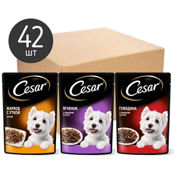 Cesar Мультипак Набор корм консервы для собак три вкуса, желе 42х85гр купить 