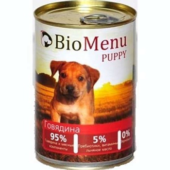 Biomenu Puppy Консервы для Щенков Говядина 95%-Мясо 410г купить 