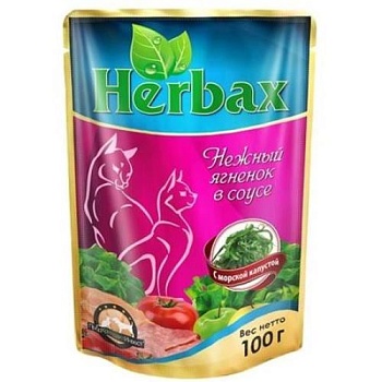 Herbax консервы для кошек нежный ягненок в соусе с морской капустой 24х100г купить 
