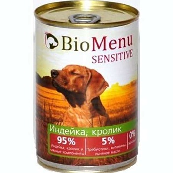 Biomenu Sensitive Консервы для Собак Индейка/Кролик 95%-Мясо 410г купить 