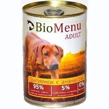 Biomenu Adult Консервы для Собак Цыпленок с Ананасами 95%-Мясо 24х410г купить 