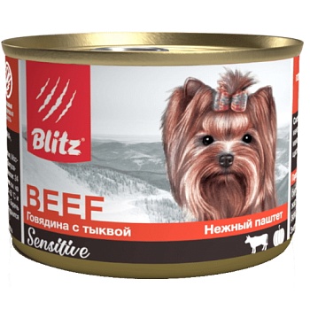 BLITZ Говядина с тыквой, корм консервированный для собак всех пород и возрастов 200г купить 