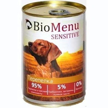 Biomenu Sensitive Консервы для Собак Перепелка 95%-Мясо 12х410г купить 