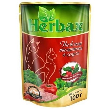 Herbax консервы для кошек нежная телятина в соусе с листьями брусники 24х100г купить 