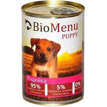 Biomenu Puppy Консервы для Щенков Индейка 95%-Мясо 410г купить 