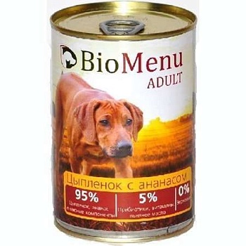 Biomenu Adult Консервы для Собак Цыпленок с Ананасами 95%-Мясо 410г купить 