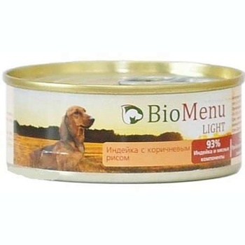 Biomenu Light Консервы для Собак Индейка с Коричневым Рисом 93%-Мясо 100г купить 