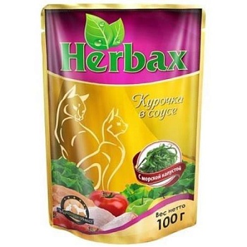 Herbax консервы для кошек курочка в соусе с морской капустой 24х100г купить 
