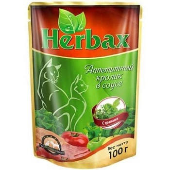 Herbax консервы для кошек аппетитный кролик в соусе с травами 24х100г купить 